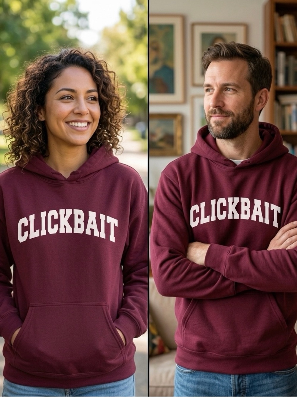 Jerzees ‘CLICKBAIT’ David Dobrik Maroon Pullover Hoodie with Kangaroo Pocket L